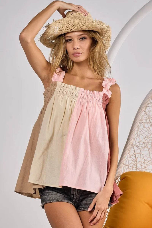 BiBi Frill Shoulder Strap Color Block Bodice Top - Shop Style & More | Fresh Looks, Everyday Deals & Free Shipping