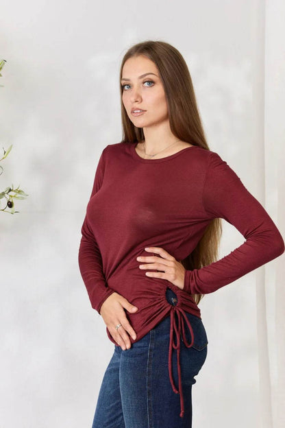 Culture Code Full Size Drawstring Round Neck Long Sleeve Top - Shop Style & More | Fresh Looks, Everyday Deals & Free Shipping