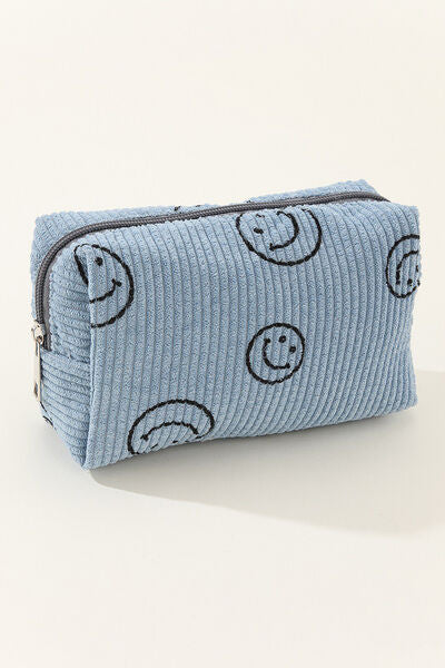 Zenana Smiley Face Corduroy Cosmetic Pouch Blue One Size Bags