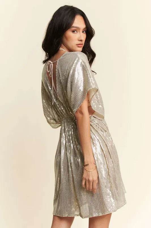 Davi & Dani Sequin Plunge Neck Knot Cut Out Tie Back Party Dress - Shop Style & More | Fresh Looks, Everyday Deals & Free Shipping