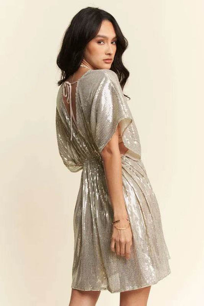 Davi & Dani Sequin Plunge Neck Knot Cut Out Tie Back Party Dress - Shop Style & More | Fresh Looks, Everyday Deals & Free Shipping
