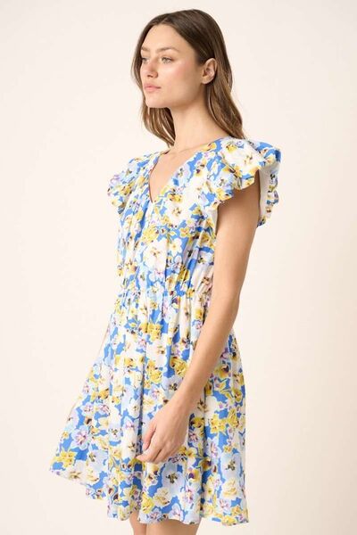 Mittoshop Floral V-Neck Cap Sleeve Mini Dress Casual Dresses