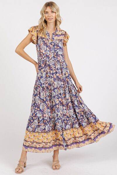 Mittoshop Floral Ruffled Notched Cap Sleeve Maxi Dress - Shop Style & More | Fresh Looks, Everyday Deals & Free Shipping