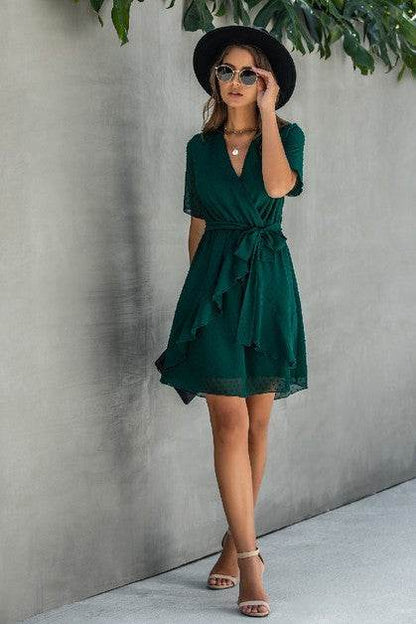 V Neck Ruffled Hem Wrap Dress - Shop Style & More | Fresh Looks, Everyday Deals & Free Shipping