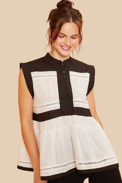 Annie Wear Contrast Trim Peplum Button Detail Blouse - Shop Style & More | Fresh Looks, Everyday Deals & Free Shipping