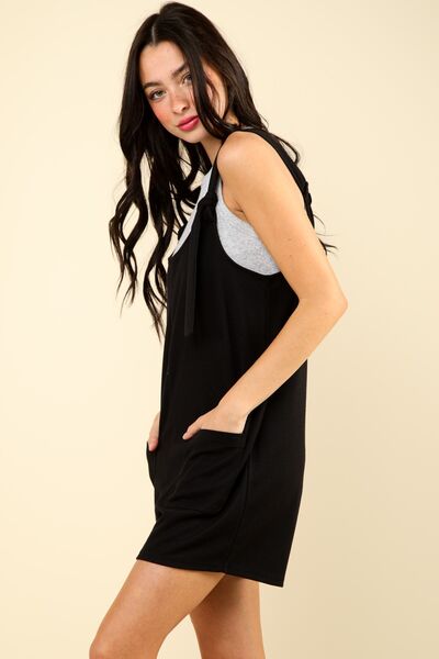 VERY J Tie Shoulder Front Pocket Romper Jumpsuits