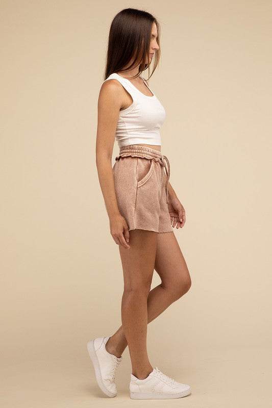 Acid Wash Fleece Drawstring Shorts with Pockets - Shop Style & More | Fresh Looks, Everyday Deals & Free Shipping