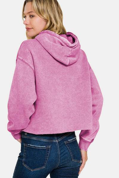 Zenana Acid Wash Fleece Cropped Hoodie - Shop Style & More | Fresh Looks, Everyday Deals & Free Shipping