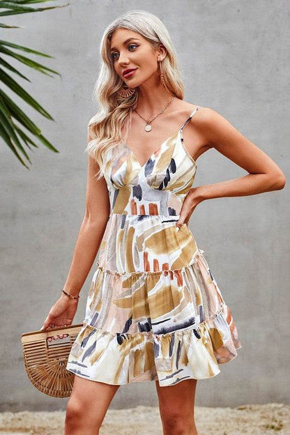 Tie Dye V Neck Sleeveless Ruffle Hem A Line Dress - Shop Style & More | Fresh Looks, Everyday Deals & Free Shipping