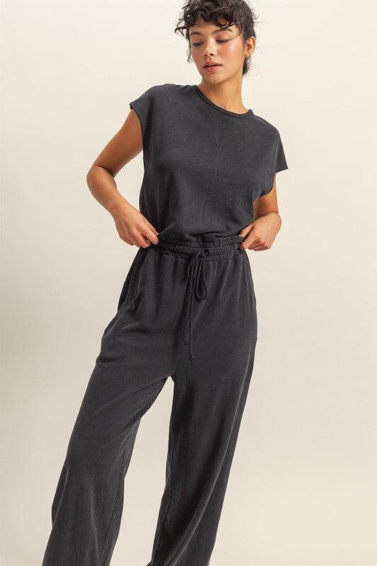 HYFVE Back Keyhole Round Neck Cap Sleeve Drawstring Jumpsuit - Shop Style & More | Fresh Looks, Everyday Deals & Free Shipping