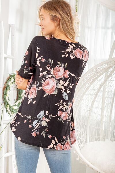 Heimish Full Size Crisscross Neck Floral Babydoll Top Plus Size Blouses