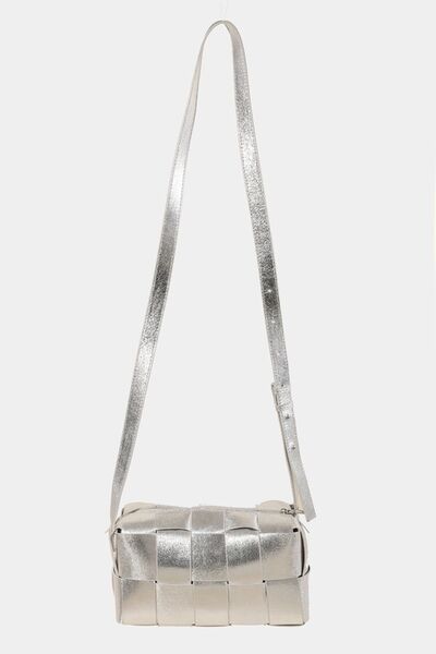 Fame Woven Crossbody Bag with Adjustable Strap Silver One Size Bags