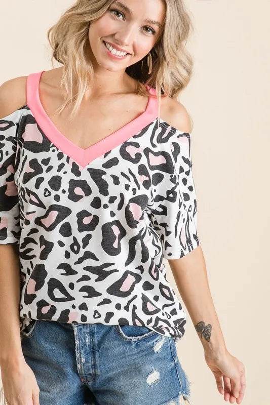 BiBi Leopard Print Top with Shoulder Cut Out - Shop Style & More | Fresh Looks, Everyday Deals & Free Shipping