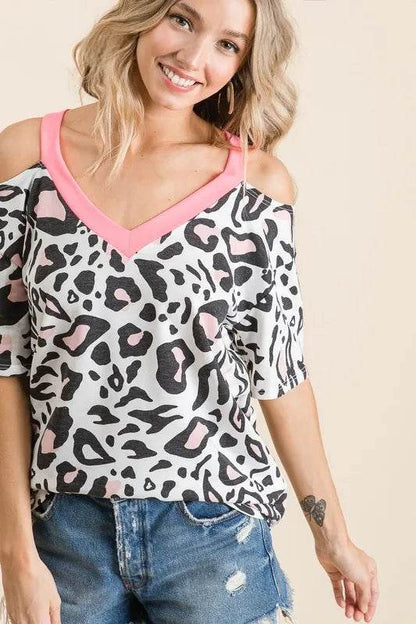BiBi Leopard Print Top with Shoulder Cut Out - Shop Style & More | Fresh Looks, Everyday Deals & Free Shipping