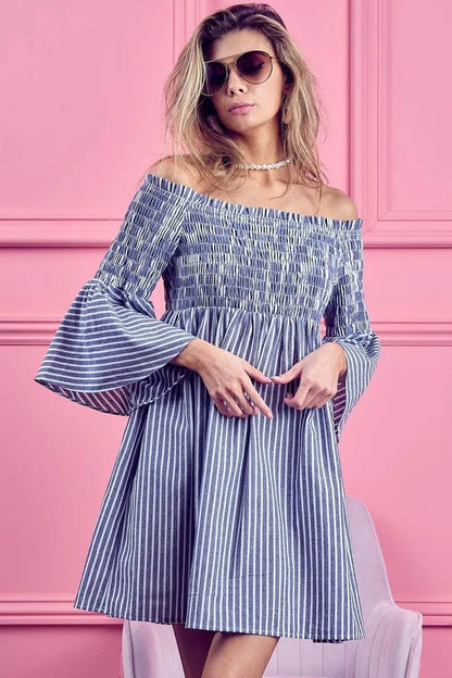 BiBi Smocked Off Shoulder Striped Dress - Shop Style & More | Fresh Looks, Everyday Deals & Free Shipping