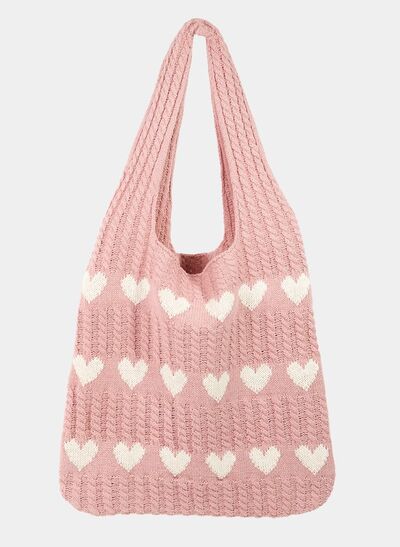 Fame Contrast Heart Crochet Tote Bag White One Size Bags