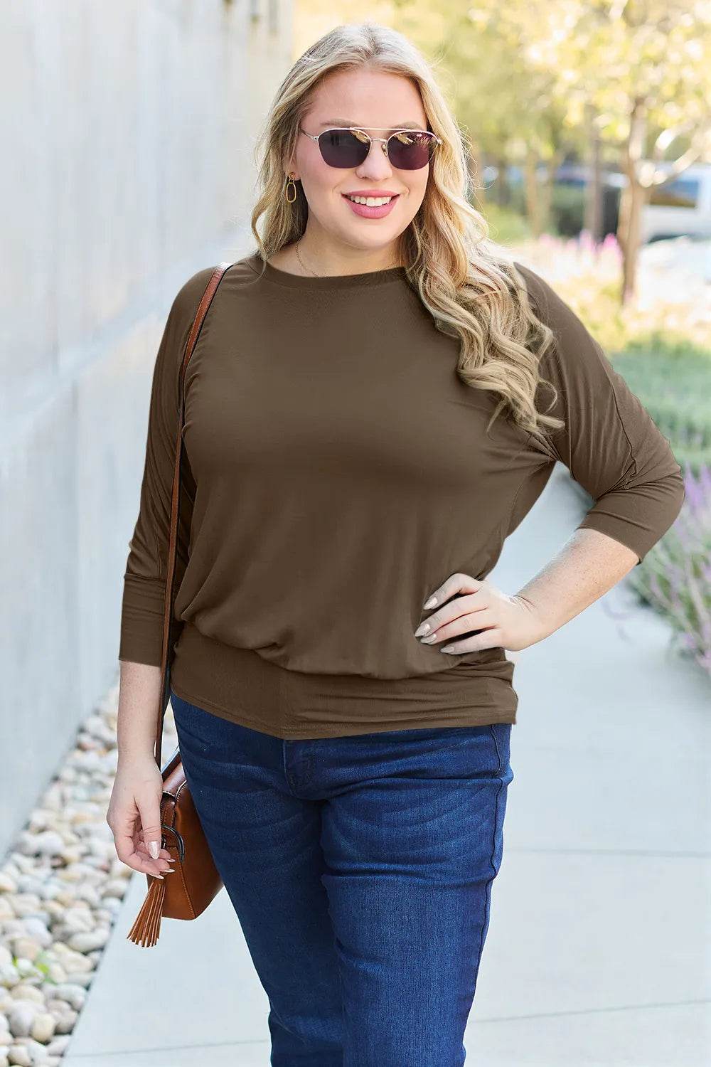 Basic Bae Full Size Round Neck Batwing Sleeve Top - Shop Style & More | Fresh Looks, Everyday Deals & Free Shipping
