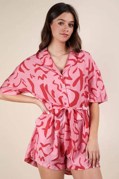 VERY J Oversized Printed Button Down Resort Romper - Shop Style & More | Fresh Looks, Everyday Deals & Free Shipping