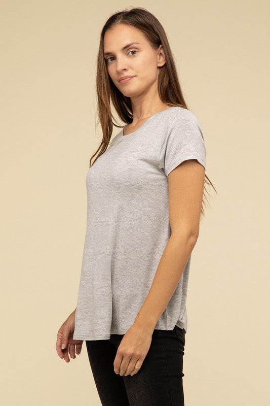 Flowy Round Hem Rayon Short Sleeve Top - Shop Style & More | Fresh Looks, Everyday Deals & Free Shipping