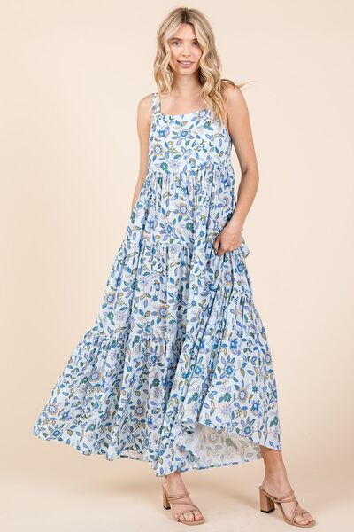 Mittoshop Flower Print Tiered Sleeveless Empire Maxi Dress Casual Dresses