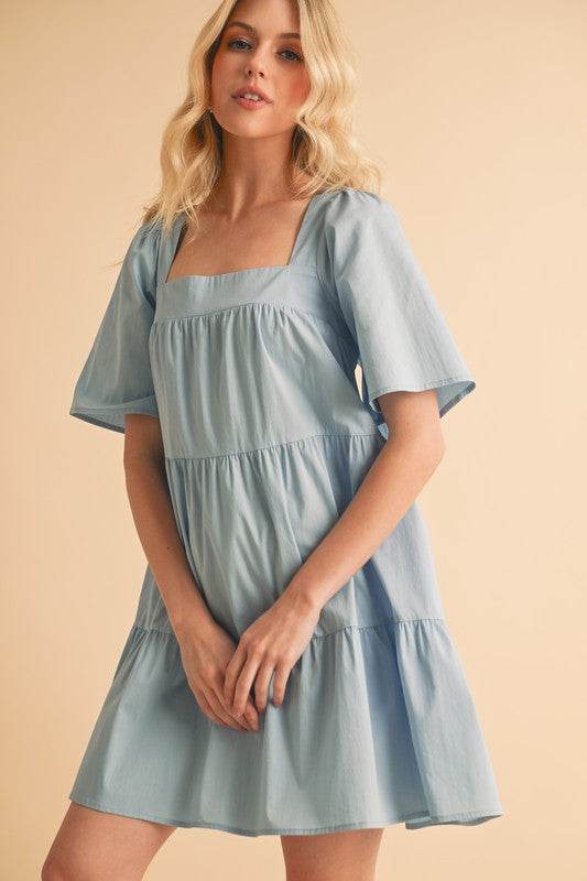 Aemi + Co Square Neck Half Sleeve Tiered Dress - Shop Style & More | Fresh Looks, Everyday Deals & Free Shipping