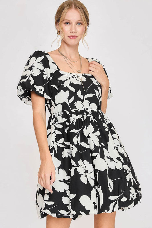 Umgee Full Size Two Tone Floral Print Babydoll Dress Plus Size - Shop Style & More | Fresh Looks, Everyday Deals & Free Shipping