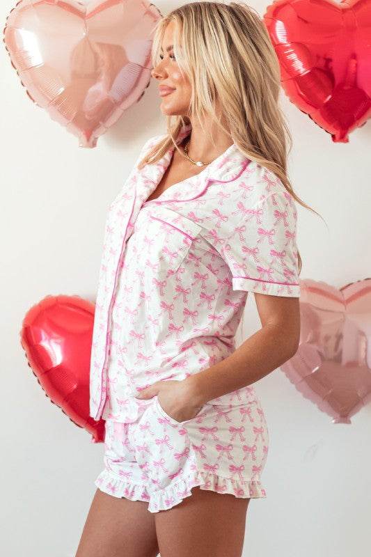 Pink Short Sleeve and Ruffled Shorts Pajama Set - Shop Style & More | Fresh Looks, Everyday Deals & Free Shipping