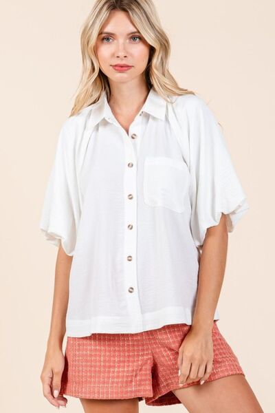 Mittoshop Airflow Short Bubble Sleeve Button Down Shirt IVORY Blouses