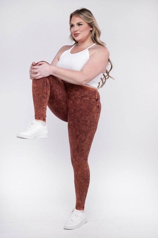 Plus Mineral Washed Wide Waistband Yoga Leggings - Shop Style & More | Fresh Looks, Everyday Deals & Free Shipping