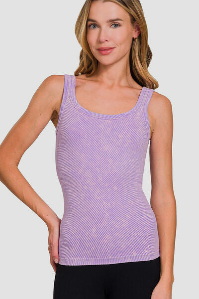 Zenana Ribbed Scoop Neck Tank Lavender Top - Femme & Flirty