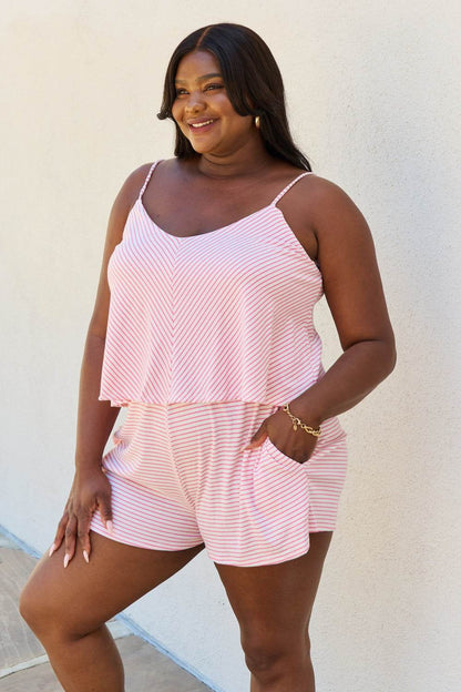 Culture Code Let It Happen Full Size Double Flare Striped Romper in Pink - Shop Style & More | Fresh Looks, Everyday Deals & Free Shipping
