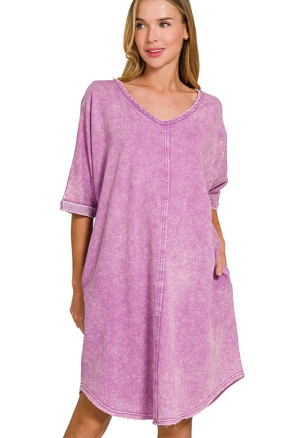 Zenana Acid-washed French Terry Tee Shirts Dress - Shop Style & More | Fresh Looks, Everyday Deals & Free Shipping