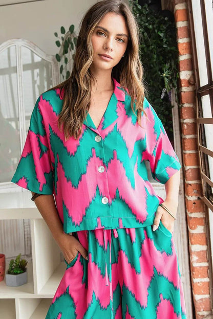 Mittoshop Chevron Print Short Sleeve Crop Shirt - Shop Style & More | Fresh Looks, Everyday Deals & Free Shipping