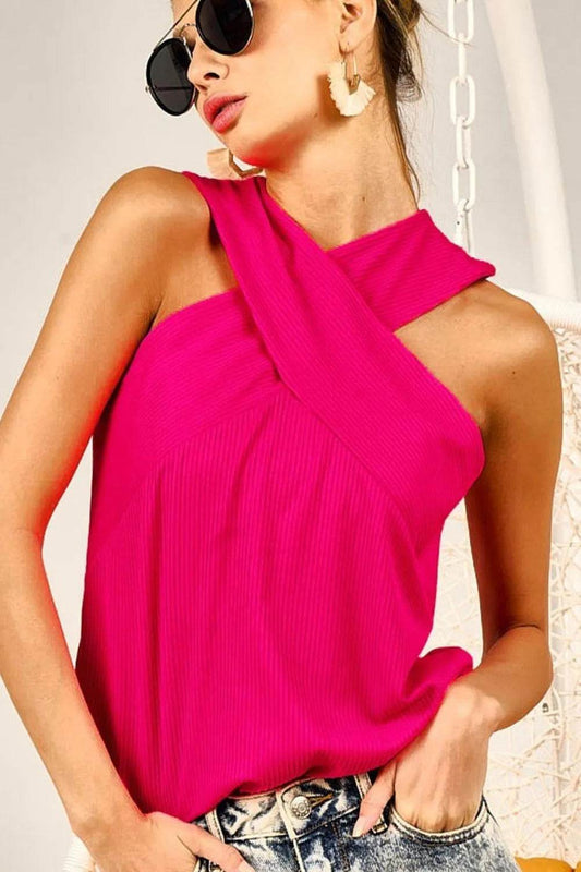 BiBi Rib Knit Cross Neck Banded Top - Shop Style & More | Fresh Looks, Everyday Deals & Free Shipping