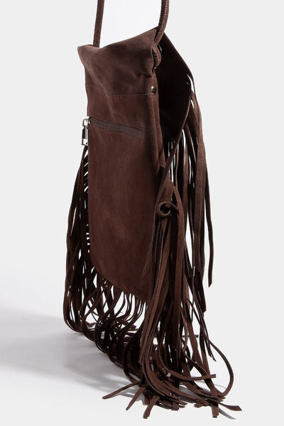 Fame Faux Suede Fringe Rectangle Crossbody Bag Bags