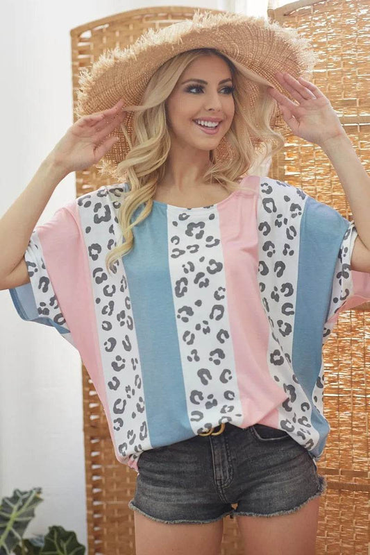 BiBi Leopard Stripe Printed French Terry Oversized Top - Shop Style & More | Fresh Looks, Everyday Deals & Free Shipping