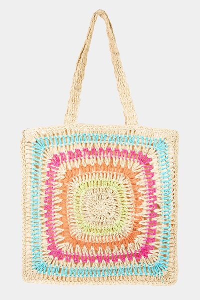 Fame Rainbow Crochet Knit Tote Bag MU One Size Bags