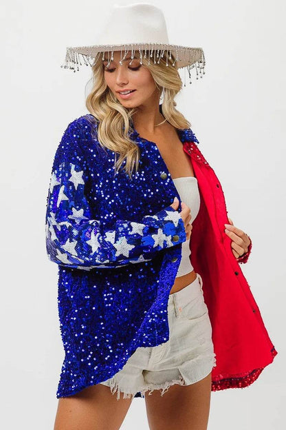 BiBi American Flag Sequin Snap Down Shirt - Shop Style & More | Fresh Looks, Everyday Deals & Free Shipping