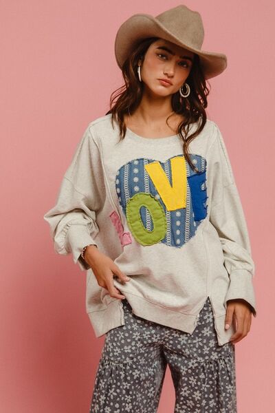 BiBi LOVE Heart Patch Slit French Terry Sweatshirt Hoodies & Sweaters