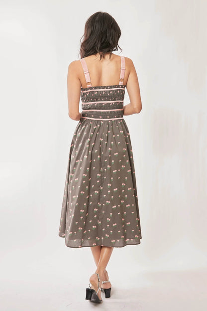 Davi & Dani Contrast Velvet Tape Smocking Bodice Midi Dress - Shop Style & More | Fresh Looks, Everyday Deals & Free Shipping