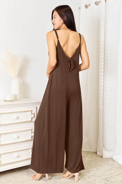 Double Take Full Size Soft Rayon Spaghetti Strap Tied Wide Leg Jumpsuit - Shop Style & More | Fresh Looks, Everyday Deals & Free Shipping
