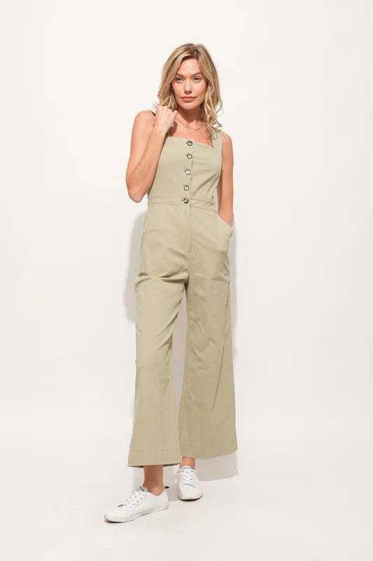 And The Why Square Neck Button Down Cropped Wide Leg Jumpsuit - Shop Style & More | Fresh Looks, Everyday Deals & Free Shipping