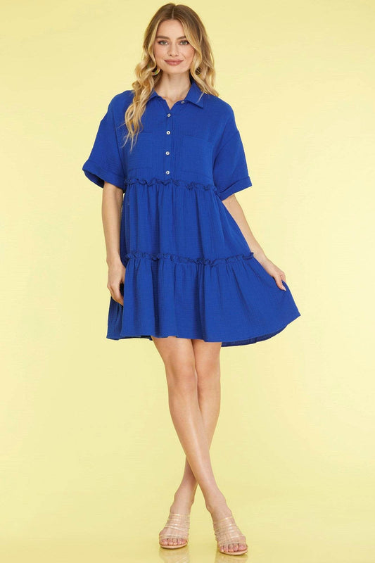 She + Sky Full Size Button Front Frill Tiered Mini Dress Plus Size - Shop Style & More | Fresh Looks, Everyday Deals & Free Shipping