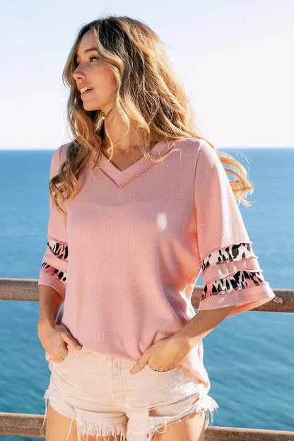 BiBi Leopard Print Contrast Tiered Sleeves Thermal Top - Shop Style & More | Fresh Looks, Everyday Deals & Free Shipping