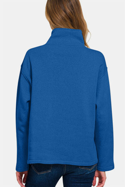 Zenana Turtleneck Half Snap Fleece Sweatshirt Hoodies & Sweaters