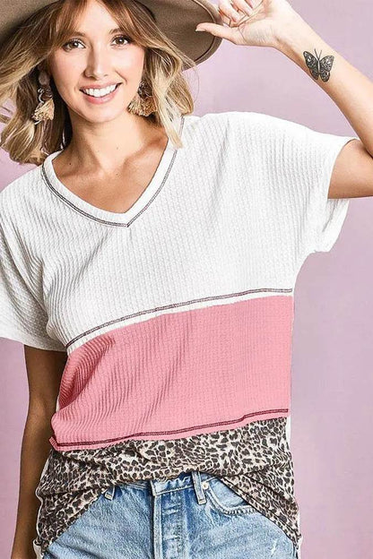 BiBi Colr Block Waffle Knit Top - Shop Style & More | Fresh Looks, Everyday Deals & Free Shipping