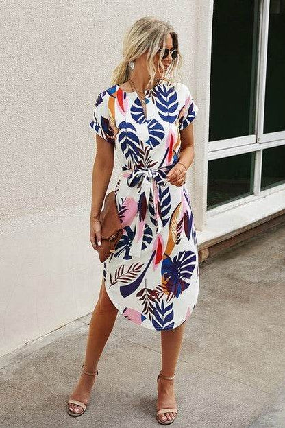 Notched Neck Floral Print Belted Fit Dress - Shop Style & More | Fresh Looks, Everyday Deals & Free Shipping