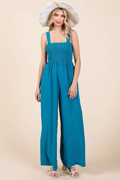 Mittoshop Smocked Wide Leg Overalls - Trendy and Comfortable Style Jumpsuits