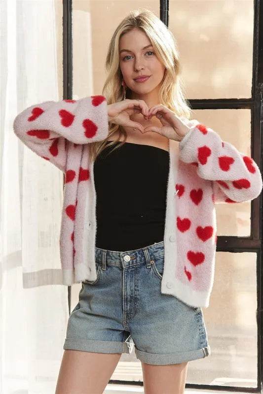 ADORA Fuzzy Heart Button Down Cardigan - Shop Style & More | Fresh Looks, Everyday Deals & Free Shipping