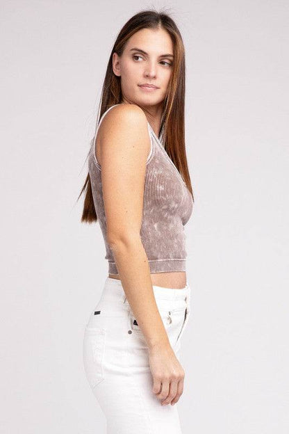 2 Way Neckline Washed Ribbed Cropped Tank Top - Shop Style & More | Fresh Looks, Everyday Deals & Free Shipping